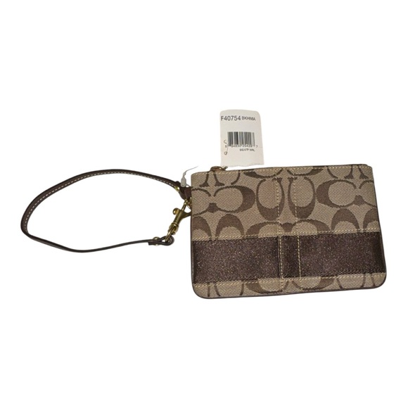 Coach Wristlet Sateen Stripe Signature Logo on Khaki Jacquard Leather Trim 4”x6” - Picture 1 of 5